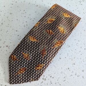 Ermenegildo Zegna Green & Gold Leaf Pattern Italian Silk Neck Tie